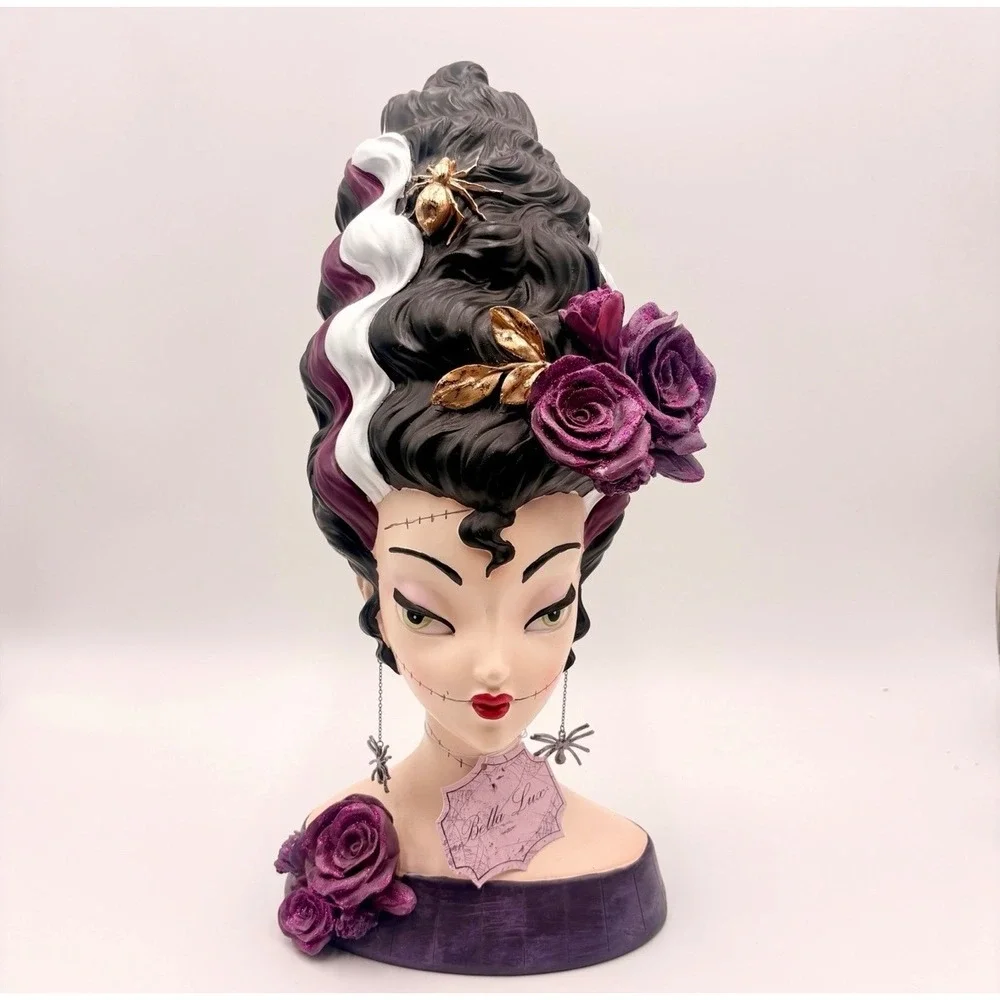 Bella Lux Halloween Bride of Frankenstein Bust & Hand Candle Holder Set Purple